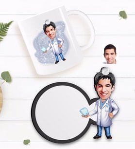 BK Gift Kişiye Özel Erkek Diş Hekimi Karikatürlü Beyaz Kupa ve Ahşap Bardak Altlığı Hediye Seti-3