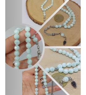 Larimar Taşı Üst Segment Faset Kesim 33lük Tesbih 8mm (42535)
