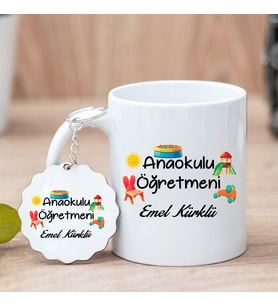 Anaokulu Öğretmeni Kupa Bardak ve Anahtarlık Hediye Seti (Model 1)