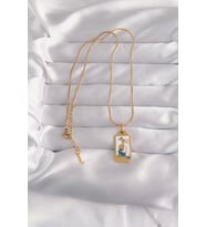 316L Çelik Gold Renk Beyaz Mineli Kız Figür Tarot Kolye 5886 - HEP-9532-7682
