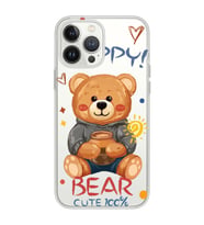 Iphone 12 Pro Uyumlu Happy Bear Tasarımlı Şeffaf Telefon Kılıfı