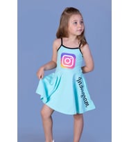 Toontoy Kız Çocuk Instagram Baskılı Elbise (Mint Yeşili)