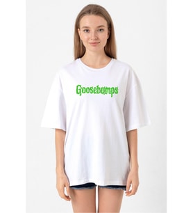 Goosebumps Lettern Beyaz Kadın Oversize Tshirt