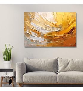 Tekli Yatay Kanvas Duvar Tablosu Soyut Gold Renk Yağlı Boya Deseni