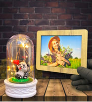 Kişiye Özel Ahşap Fotoğraf Çerçeveli Led Işıklı Fanus Hediyesi (Model 7)