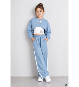 Bordo Kız Çocuk Crop Badili Zincir Detaylı Geniş Paça 3lü Takım 25002