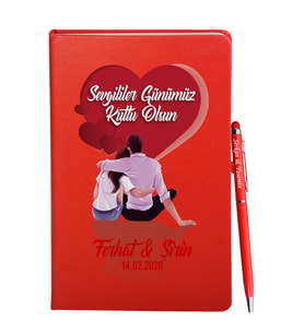 Sevgililer Gününe Özel Kırmızı Defter Kalem Hediye Seti 1