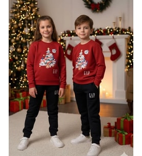 Cg Kids Kuromi Noel temalı 3 iplik şardonlu Alt Üst Takım Süper Kalite Kumaş (Kırmızı)