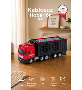 Torima Bluetooth Hoparlör Güneş Enerjili Tır Tasarımlı FM USB AUX Speaker D45 Kırmızı