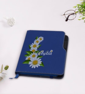 BK Gift Kişiye Özel Papatya Temalı Lacivert Termo Deri Defter-8