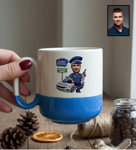 Kişiye Özel Kişiye Özel Karikatürlü Erkek Polis Kupa Bardak Pro Polisler Günü Hediyesi