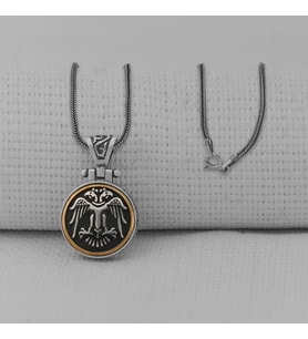 Çift Başlı Kartal  Karal Zincirli Ortası Dönen 925 Ayar Gümüş Erkek Kolye