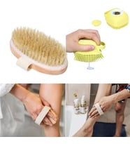 Doğal At Kılı Selülit Karşıtı Ahşap Banyo Fırçası Ve Yumuşak Silikon Jel Hazneli Duş Lifi 2 Si Bir Arada