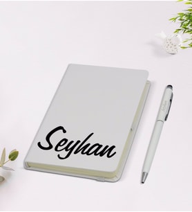 BK Gift Kişiye Özel El Yazısı Tasarımlı 9x14cm Beyaz Defter ve Kalem Hediye Seti - Model 2