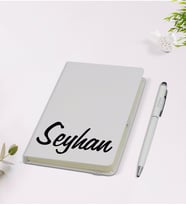 BK Gift Kişiye Özel El Yazısı Tasarımlı 9x14cm Beyaz Defter ve Kalem Hediye Seti - Model 2