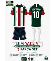 Özel İsim Yazılı Çocuk Halı Saha Futbol forması Seti Yeşil-Beyaz Forma+Şort+Çorap