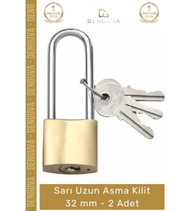 #AsmaKilit Yüksek Güvenlikli Çelik Gövde Korozyona Dayanıklı Profesyonel Sarı Uzun Asma Kilit 32 mm