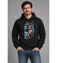 Ay Yıldız Mavi Göktürk Kurt Baskılı Siyah Kapüşonlu Cepsiz Sweatshirt