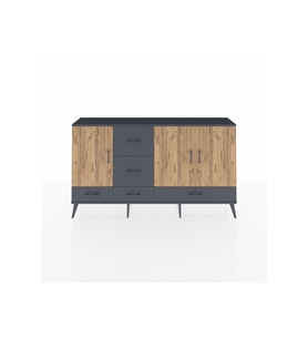 Arges Konsol 4 Raflı 5 Çekmeceli 3 Kapaklı 176x30x99 Antrasit-Çam/Antrasit