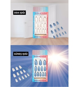 Işıkda Renk Değiştiren Sihirli Takma Tırnak 12 Adet Mavi Itici+yapıştırıcı+törpü