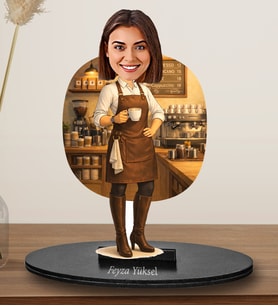 Kişiye Özel Kadın Barista Tasarımlı  Karikatür Biblo 322