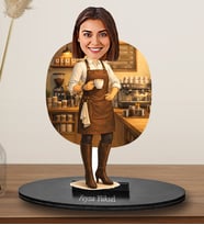 Kişiye Özel Kadın Barista Tasarımlı  Karikatür Biblo 322