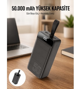 Hızlı Taşınabilir 50.000 Mah Powerbank Led Ekran Android ve İOS Uyumlu Yeni Nesil