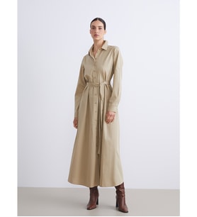LCWAIKIKI Classic Yeşil Beli Kuşaklı Poplin Gömlek Elbise