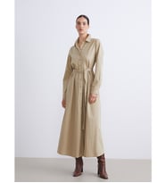 LCWAIKIKI Classic Yeşil Beli Kuşaklı Poplin Gömlek Elbise