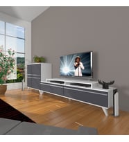 Decoraktiv Ekoflex On Mdf Retro Tv Ünitesi Tv Sehpası - Beyaz Antrasit (Beyaz - Antrasit)