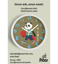 İsme Özel Gözlüklü Kaykaylı Panda Çocuk Odası Duvar Saati Orta Boy 30 cm Beyaz Camlı Sessiz