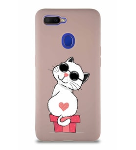 Oppo AX7 Soft Premier Kapak Coolcat Tasarımlı Silikon Kılıf - Pudra (Şeffaf)