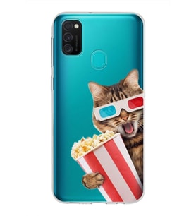 PrintiFy Samsung Galaxy M21 ile Uyumlu 1mm Slim Fit Kedi 1 050b Baskılı Şeffaf  Kılıf