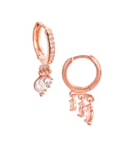 Üç Taşlı Sallantı Küpe - Rose