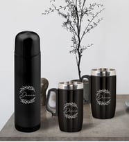 BK Gift Kişiye Özel Deri Çantalı Siyah Seyahat Termosu ve İkili Termos Mug Hediye Seti -5