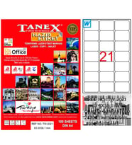 Tanex Lazer Etiket 100 Yaprak 63x38 MM Laser-Copy-Inkjet TW-2021 (20 Li Paket)