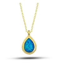 Gümüş Gold Damla Mavi Opal Taşlı Kadın Kolye