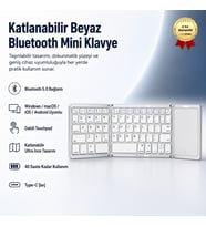 Katlanabilir Beyaz Her Cihaza Bluetooth İle Uyumlu Portatif  Taşınabilir Dokunmatik Mini Klavye