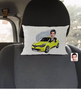 BK Gift Kişiye Özel Plakalı Erkek Renault Megane Karikatürlü Dikdörtgen Araç Koltuk Yastığı-2