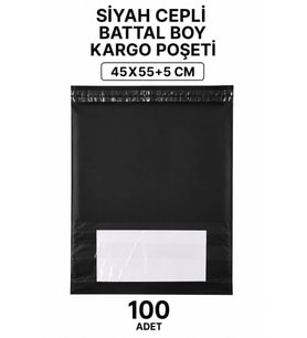 Northcity Siyah Cepli Battal Boy Kargo Poşeti 45x55+5 Cm - 100 Adet Dayanıklı E-Ticaret Poşeti