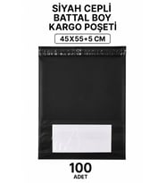 Northcity Siyah Cepli Battal Boy Kargo Poşeti 45x55+5 Cm - 100 Adet Dayanıklı E-Ticaret Poşeti