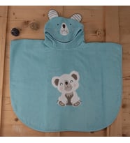Sevimli Koala Desenli Kapüşonlu Bebek & Çocuk Panço Havlu (Turkuaz)