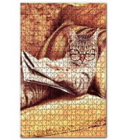 Cakapuzzle Gezete Okuyan Kedi Desenli Görsel Puzzle Yapboz MDF (Ahşap) (120 Parça)