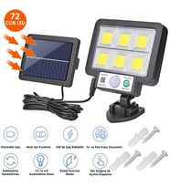 Technojet 6Gözlü 72COB Ledli Solar Usbli Bahçe Aydınlatma Hareket Sensörlü Güneş Enerjili Lamba
