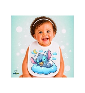 Stitch Keten Bebek Mama Önlüğü – Yumuşak, Emici, Yıkanabilir, Özel Tasarım P177