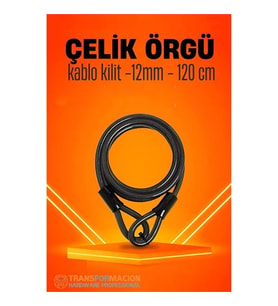Modacar Çelik Örgü Kablo Kilit 12mm 120 cm Bisiklet Kilidi Motosiklet Kilidi Eşya Garaj Kilidi