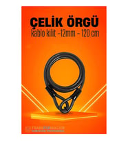 Modacar Çelik Örgü Kablo Kilit 12mm 120 cm Bisiklet Kilidi Motosiklet Kilidi Eşya Garaj Kilidi