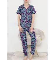 Düğmeli Pijama Takımı Lacidesenli - 10873.1048. (Lacivert)
