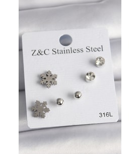 316L Çelik Gümüş Renk Zirkon Taşlı Kar Tanesi Model Kadın Küpe Seti 5886 - SSSSSS1045-9832