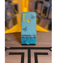 Redmi Note 8 Uyumlu Kelebek Figürlü Simli Parlak Telefon Kılıfı (Yeşil)